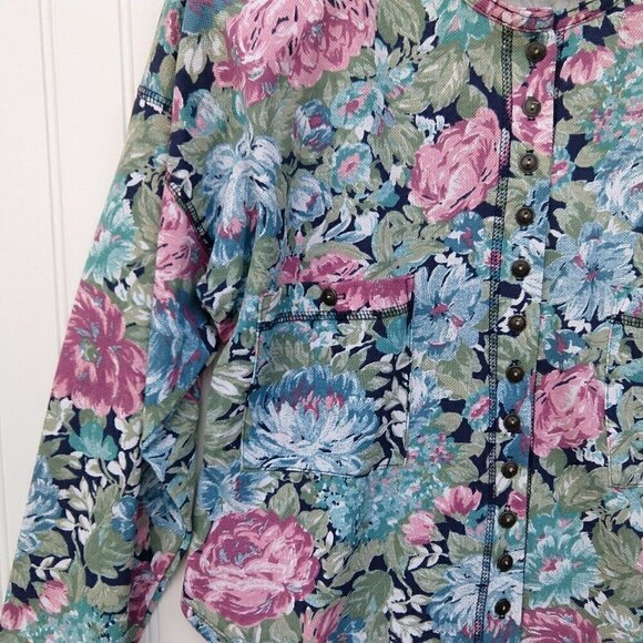 Vintage 90's Floral Crop Top Size M Button Front Tapestry Knit Grunge Coquette - Picture 5 of 15